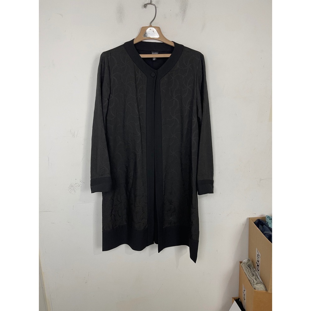 Eileen Fisher Black Textured Duster Cardigan Jacket Italian Fabric J48 Size M
